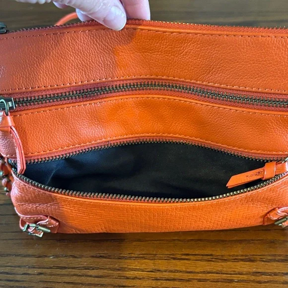 Elliott Lucca Women's Orange Vegan Leather Crossbody Purse - Picture 6 of 12